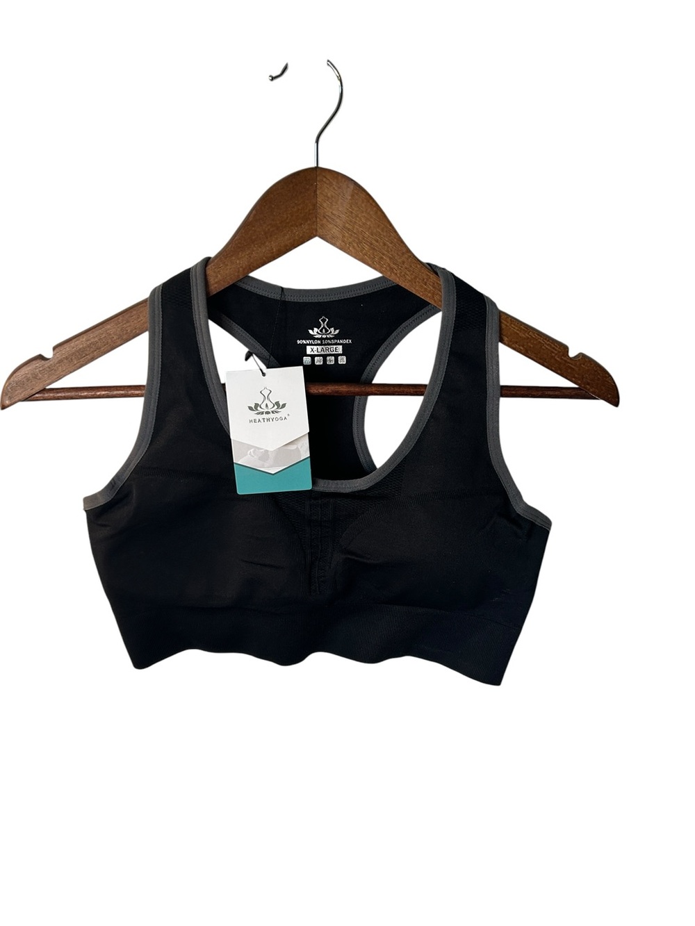 Heathyoga Seamless Racerback Sports Bra XL NWT Black Gray Trim